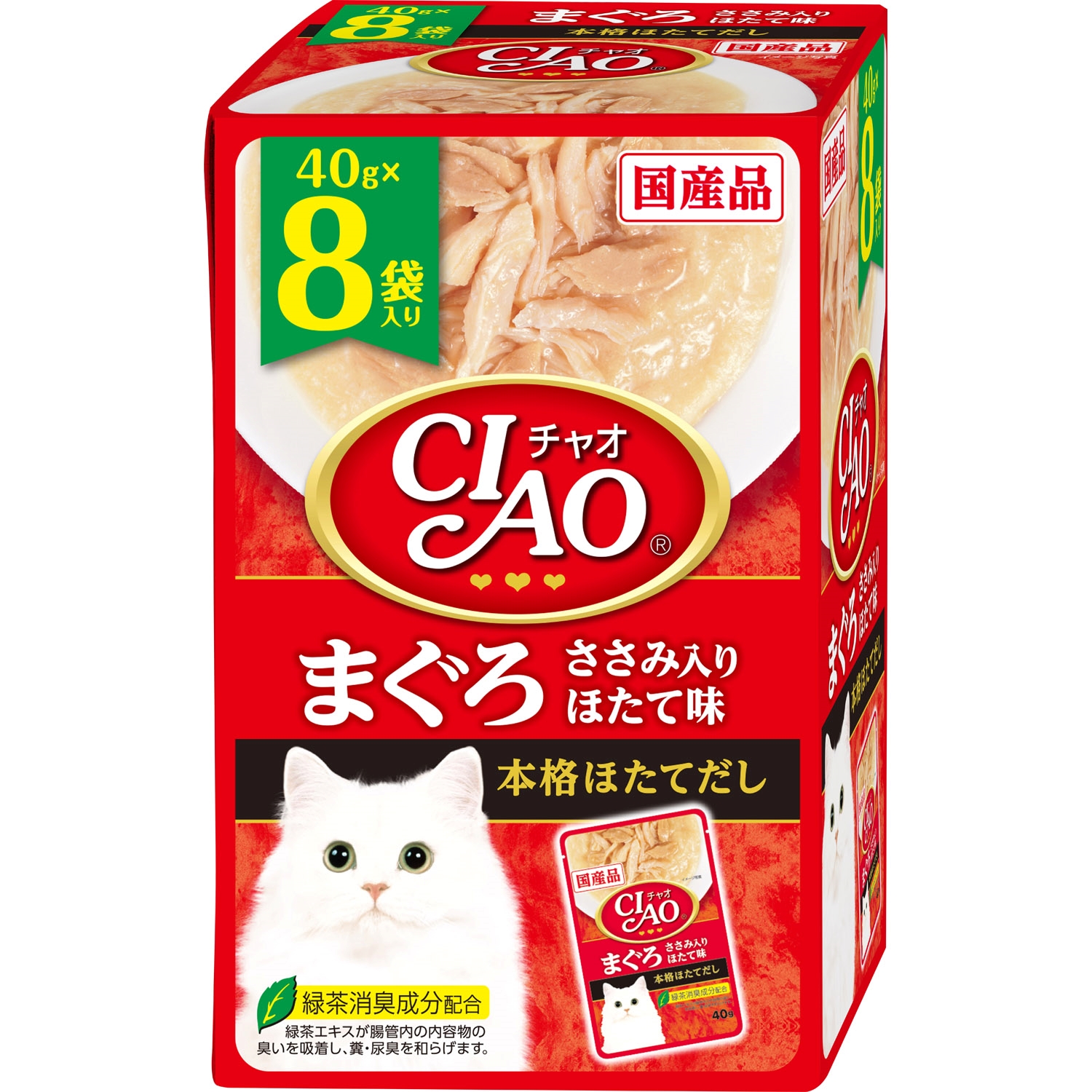 CIAO パウチ まぐろ ささみ入り ほたて味 40g×8袋