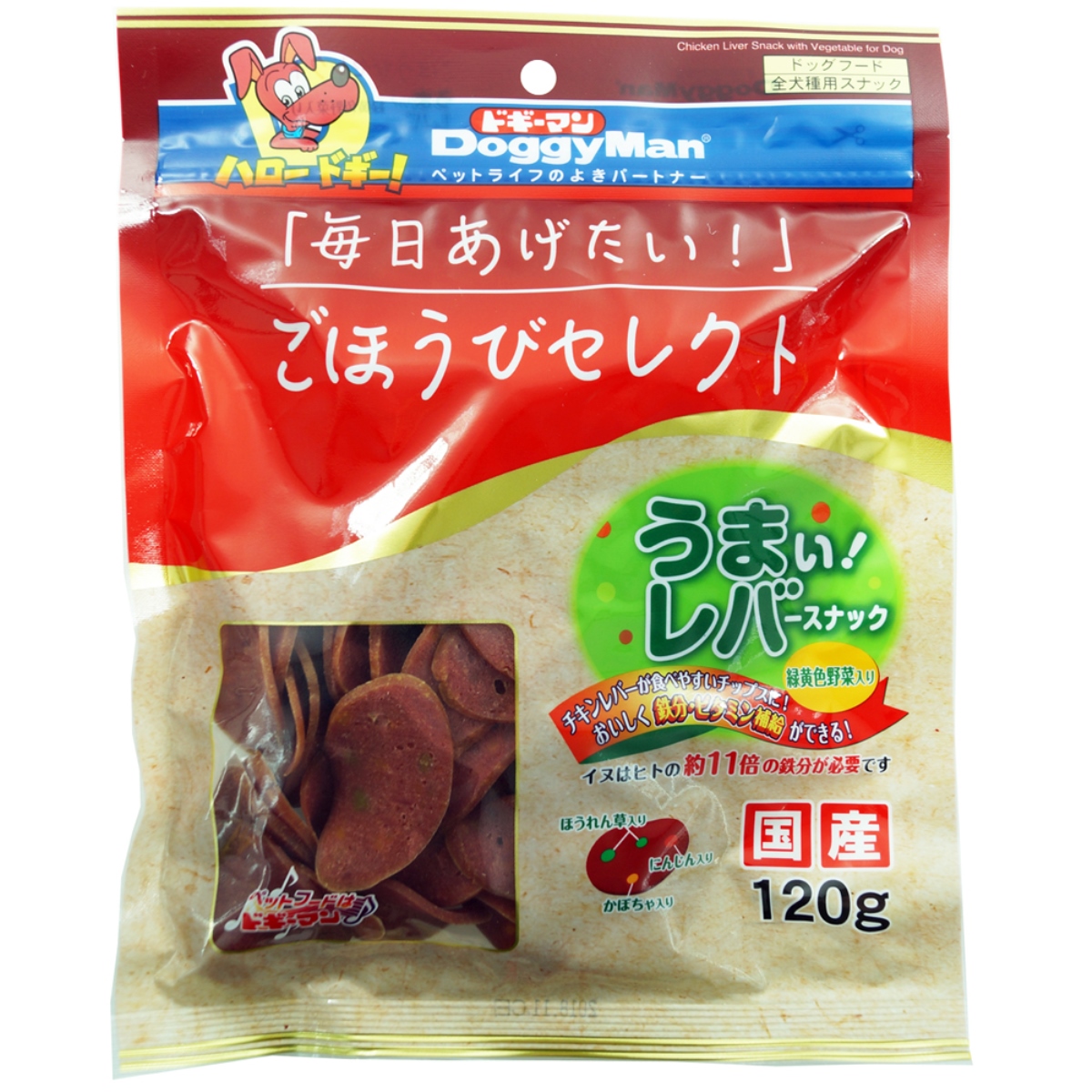 ドギーマンごほうびセレクト　うまい!レバースナック　緑黄色野菜入り 120g